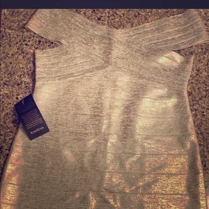 Metallic gold off shoulder bodycon dress. NWT